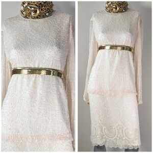 BRILLIANTE Silk Beaded Drop Waist Sequin Cocktail Evening Wedding XL Dress